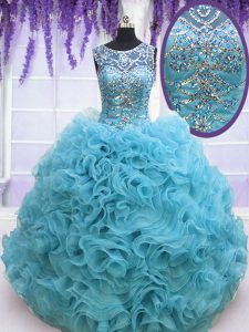 Dazzling Baby Blue Lace Up Square Beading and Ruffles Vestidos de Quinceanera Organza Sleeveless