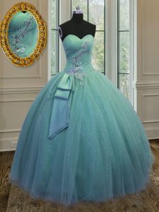 Dramatic Turquoise 15th Birthday Dress Military Ball and Sweet 16 and Quinceanera and For with Beading and Ruching and B