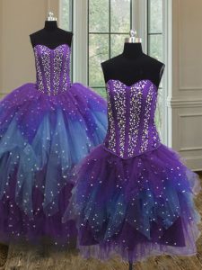 Three Piece Multi-color Sweet 16 Quinceanera Dress Military Ball and Sweet 16 and Quinceanera and For with Beading and R