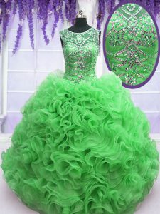 Nice Scoop Floor Length Ball Gowns Sleeveless Green 15 Quinceanera Dress Lace Up