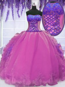 Strapless Sleeveless Lace Up Sweet 16 Quinceanera Dress Lilac Organza