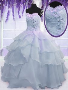 Ruffled Ball Gowns Quinceanera Gown Light Blue Sweetheart Organza Sleeveless Floor Length Lace Up