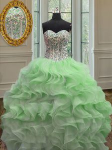 Sumptuous Ball Gowns Organza Sweetheart Sleeveless Beading and Ruffles Floor Length Lace Up Vestidos de Quinceanera