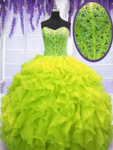 Yellow Green Quinceanera Gowns Military Ball and Sweet 16 and Quinceanera and For with Beading and Ruffles Sweetheart Sl