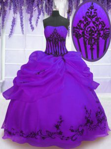 Free and Easy Embroidery Sweet 16 Dresses Purple Lace Up Sleeveless Floor Length