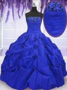 Dynamic Pick Ups Ball Gowns 15th Birthday Dress Royal Blue Strapless Taffeta Sleeveless Floor Length Lace Up