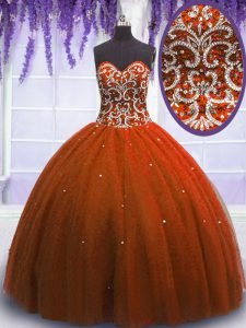 Affordable Rust Red Quinceanera Dress Military Ball and Sweet 16 and Quinceanera and For with Beading Sweetheart Sleevel