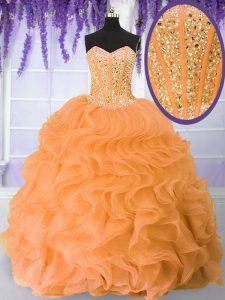 Wonderful Orange Sleeveless Organza Lace Up 15 Quinceanera Dress for Military Ball and Sweet 16 and Quinceanera