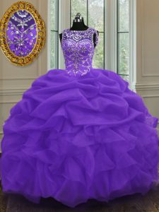 Eggplant Purple 15th Birthday Dress Military Ball and Sweet 16 and Quinceanera and For with Beading and Pick Ups Scoop S