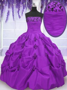 Excellent Pick Ups Ball Gowns Sweet 16 Quinceanera Dress Eggplant Purple Strapless Taffeta Sleeveless Floor Length Lace 