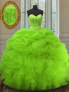 Best Selling Sweetheart Lace Up Beading and Ruffles and Pick Ups Quince Ball Gowns Sleeveless