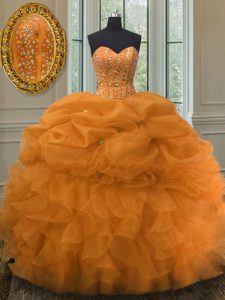 Lovely Organza Sleeveless Floor Length Ball Gown Prom Dress and Beading and Ruffles and Pick Ups