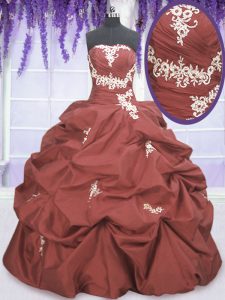 Floor Length Lace Up Sweet 16 Quinceanera Dress Rust Red for Military Ball and Sweet 16 and Quinceanera with Appliques a