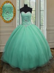 Organza Sweetheart Sleeveless Lace Up Beading Vestidos de Quinceanera in Apple Green