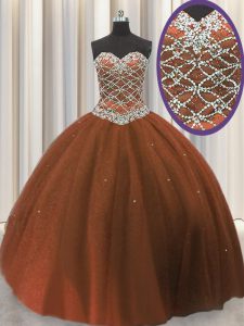 Super Brown Lace Up Sweet 16 Dress Beading and Sequins Sleeveless Floor Length