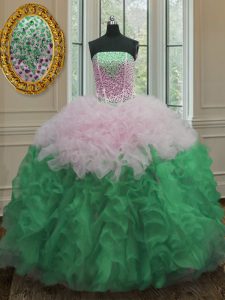 Floor Length Lace Up Quinceanera Gowns Multi-color for Military Ball and Sweet 16 and Quinceanera with Beading and Ruffl