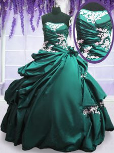 Artistic Pick Ups Strapless Sleeveless Lace Up Quinceanera Gowns Turquoise Taffeta