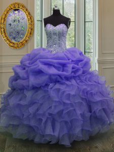 Charming Pick Ups Ball Gowns Quinceanera Gowns Lavender Sweetheart Organza Sleeveless Floor Length Lace Up