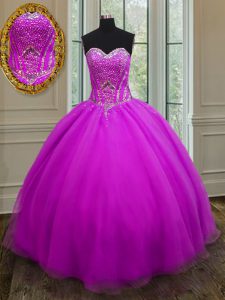 Purple Organza Lace Up 15 Quinceanera Dress Sleeveless Floor Length Beading