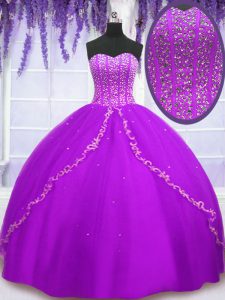 Purple Quinceanera Dress For with Beading and Sequins Sweetheart Sleeveless Lace Up