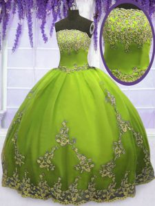 Romantic Olive Green Strapless Neckline Appliques Sweet 16 Quinceanera Dress Sleeveless Zipper