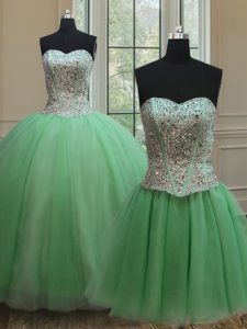 Adorable Three Piece Lace Up Quinceanera Gowns Beading Sleeveless Floor Length