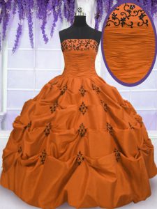 Pick Ups Orange Red Sleeveless Taffeta Lace Up Quinceanera Gown for Military Ball and Sweet 16 and Quinceanera