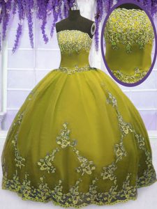 Artistic Floor Length Ball Gowns Sleeveless Olive Green Quinceanera Dresses Zipper