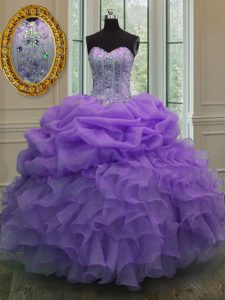 Gorgeous Pick Ups Floor Length Ball Gowns Sleeveless Lavender Sweet 16 Dresses Lace Up