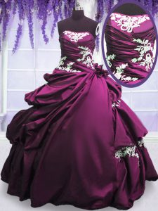 Purple Ball Gowns Appliques and Pick Ups Quinceanera Gown Lace Up Taffeta Sleeveless Floor Length