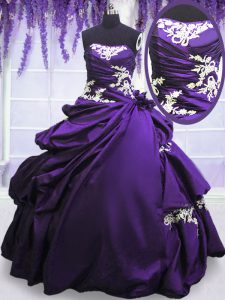 Simple Pick Ups Floor Length Purple Quince Ball Gowns Strapless Sleeveless Lace Up