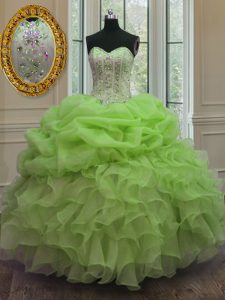 Pick Ups Sleeveless Organza Lace Up Ball Gown Prom Dress for Military Ball and Sweet 16 and Quinceanera