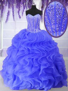 Ideal Sweetheart Sleeveless Organza Quinceanera Dresses Beading and Ruffles Lace Up