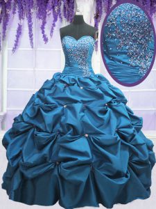 Sumptuous Taffeta Sleeveless Floor Length Quinceanera Dresses and Beading and Appliques and Pick Ups