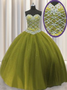 Olive Green Sweetheart Neckline Beading Quinceanera Dress Sleeveless Lace Up