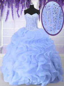 Sophisticated Beading and Ruffles Vestidos de Quinceanera Light Blue Lace Up Sleeveless Floor Length