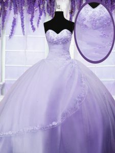 Lavender Tulle Lace Up Quinceanera Dresses Sleeveless Floor Length Appliques