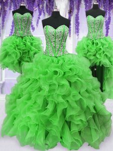 Four Piece Sleeveless Floor Length Beading and Ruffles Lace Up Sweet 16 Quinceanera Dress