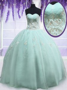 Light Blue Organza Zipper Sweet 16 Dresses Sleeveless Floor Length Beading and Embroidery