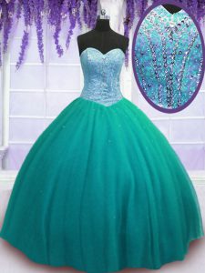 Flirting Floor Length Ball Gowns Sleeveless Turquoise 15 Quinceanera Dress Lace Up