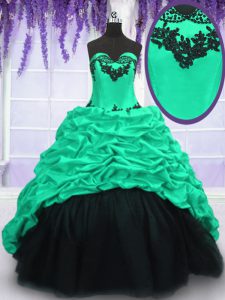 Pick Ups With Train Turquoise 15th Birthday Dress Sweetheart Sleeveless Sweep Train Lace Up