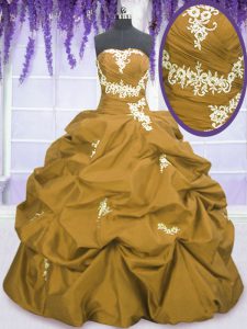 Pick Ups Brown Sleeveless Taffeta Lace Up Quinceanera Dress for Military Ball and Sweet 16 and Quinceanera