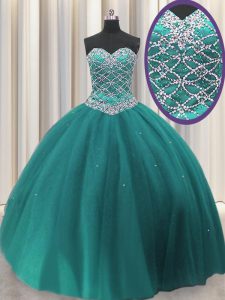 Flare Teal Sleeveless Beading and Sequins Floor Length Quince Ball Gowns