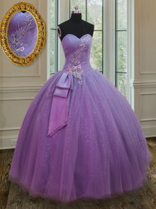 Sweetheart Sleeveless Lace Up 15 Quinceanera Dress Lilac Tulle