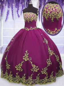 Fabulous Ball Gowns Quinceanera Gowns Fuchsia Strapless Tulle Sleeveless Floor Length Zipper