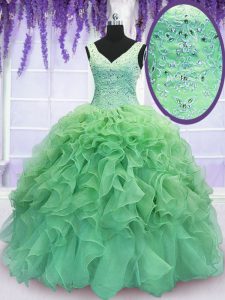 Decent Lace Up Quinceanera Dress Beading and Ruffles Sleeveless Floor Length