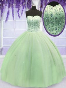 Tulle Sweetheart Sleeveless Lace Up Beading Ball Gown Prom Dress in Yellow Green
