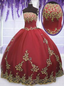 Floor Length Coral Red Ball Gown Prom Dress Strapless Sleeveless Zipper