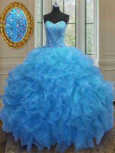 Admirable Floor Length Ball Gowns Sleeveless Baby Blue Quinceanera Dresses Side Zipper