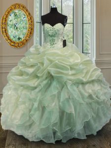 Shining Organza Sweetheart Sleeveless Lace Up Beading and Ruffles Quinceanera Dress in Green